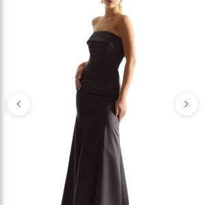 BLACK SATIN MERMAID BRIDESMAID DRESS WITH CUFFED NECKLINE